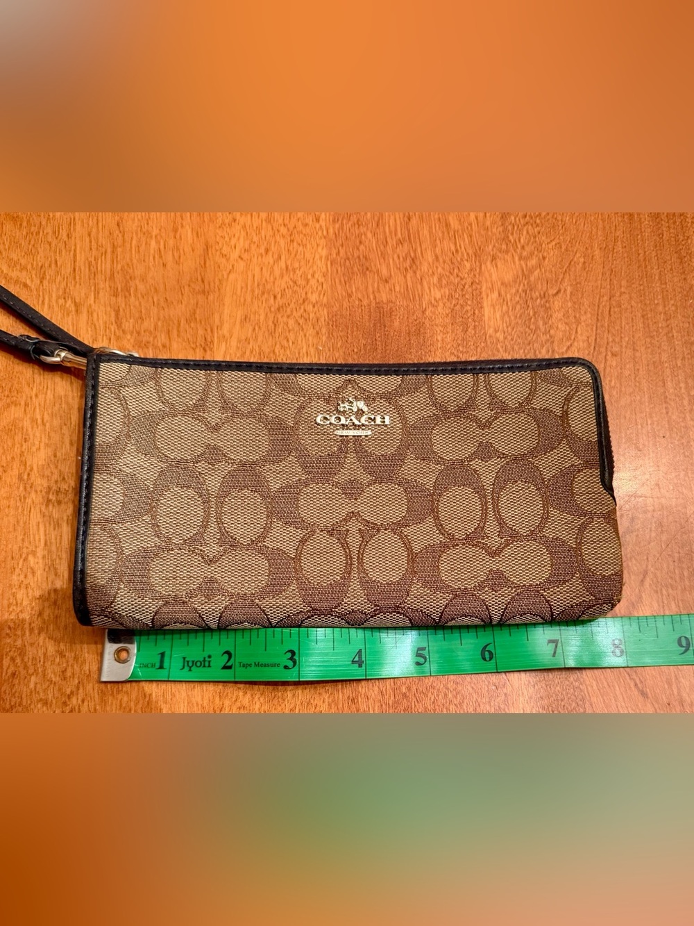 Coach Signature Canvas Zip Wristlet in Brown/Black Trim